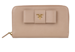 Prada Bow Long Wallet, Leather, Beige, MII/2, B, 3*
